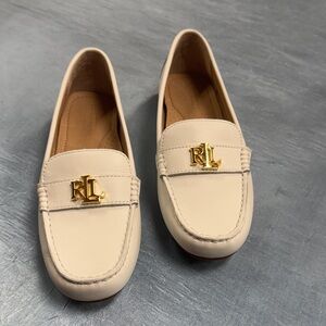 Ralph Lauren Women's White Loafers with Gold Accent